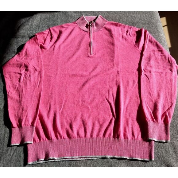 Raffi Sweater Cashmere Blend Pink‎ Mens M 1/4 Zip Mock Neck Pullover Ribbed Cuff - Picture 1 of 16